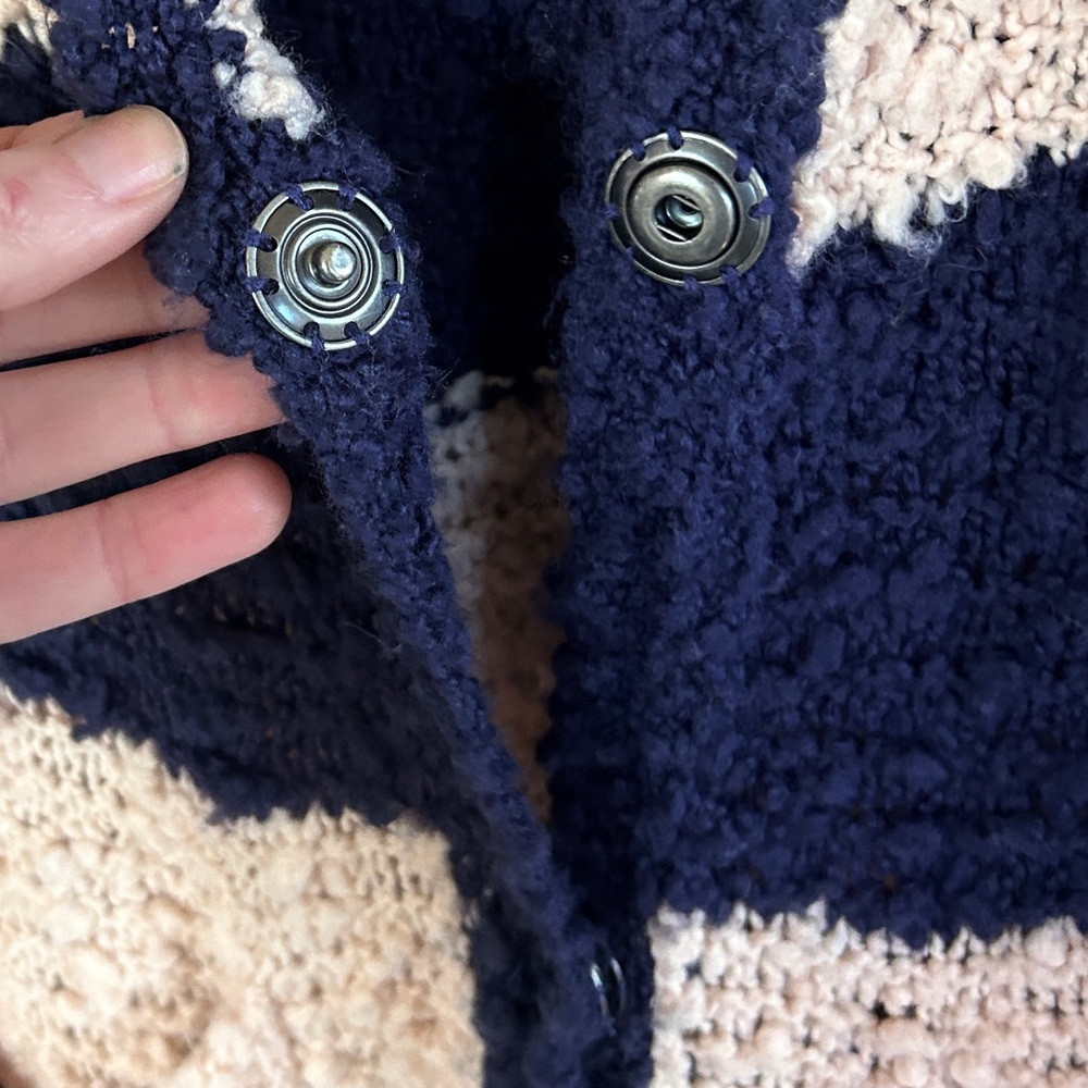 FREE PEOPLE Rugby Striped Chunky Bouclé Knit Long Cardigan Boho Cottage Size M - Picture 8 of 15